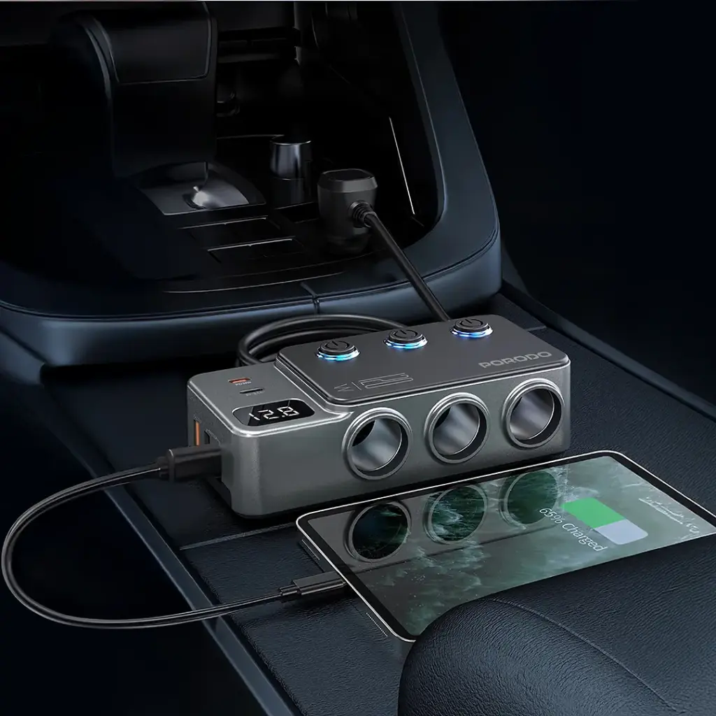 Porodo 120W Car Charger Hub Triple-Port Lighter Socket 2
