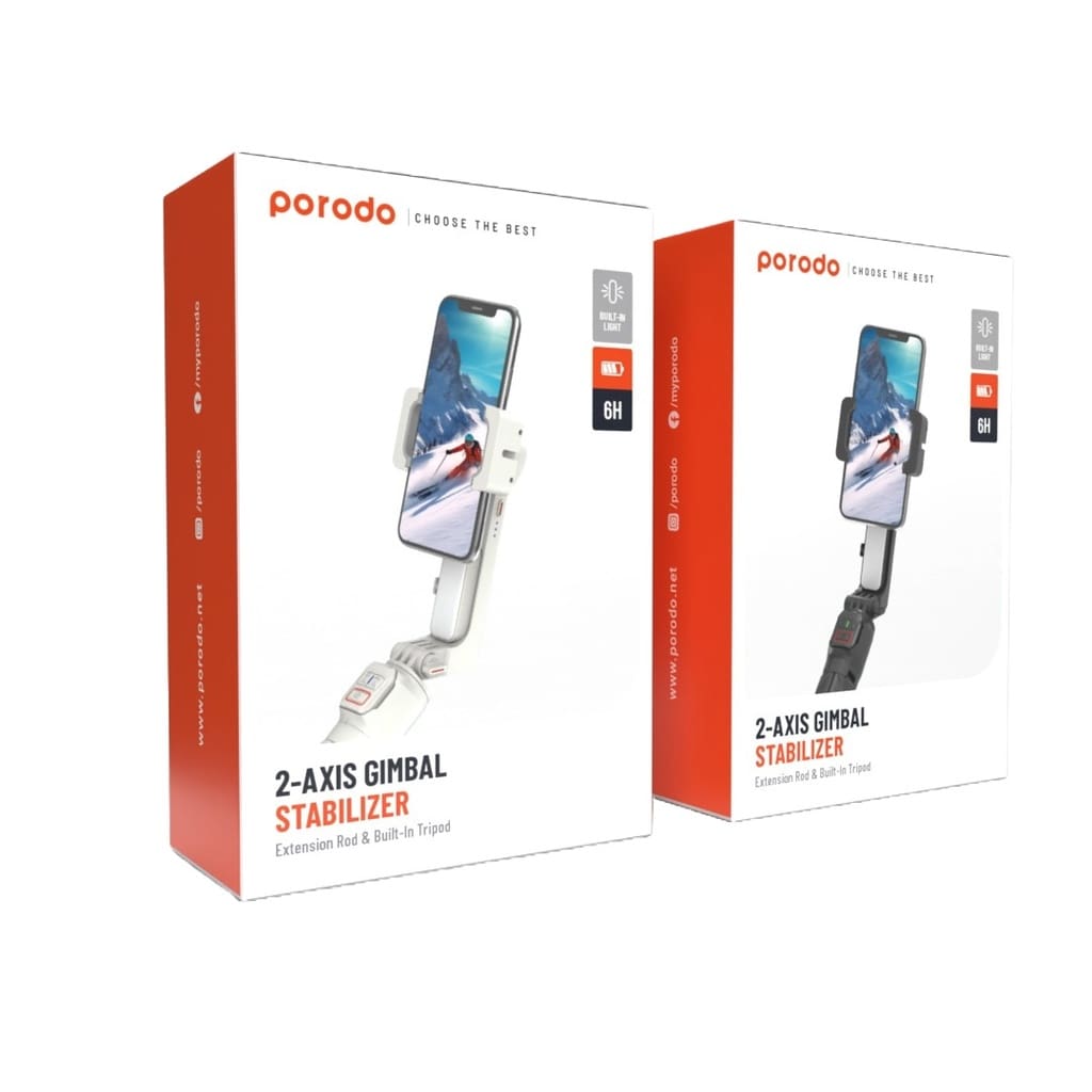 Porodo 2-Axis Gimbal Stabilizer Extension Rod &amp; Built-in Tripod 2