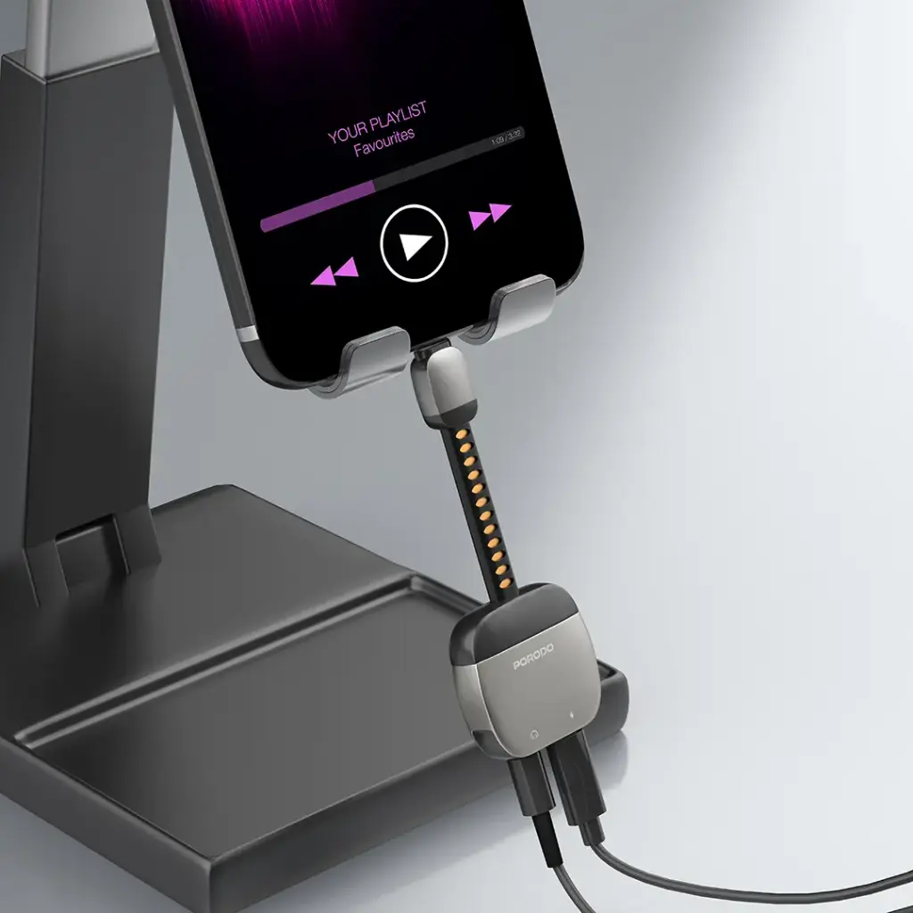 Porodo 2-In-1 Lightning to 3.5mm Aux Audio + Charging Adapter 2