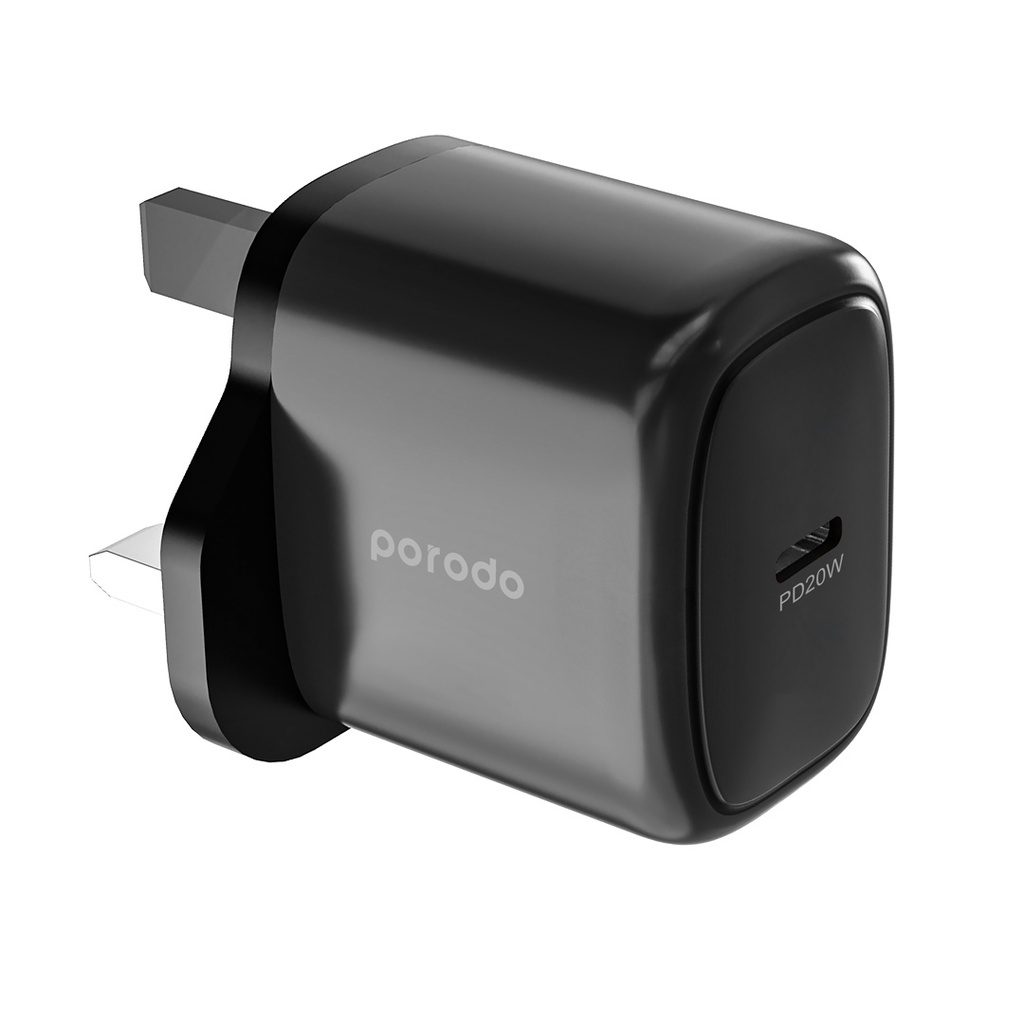 Porodo 20W Single USB C Charger UK With Type C to C Cable 1.2M 4