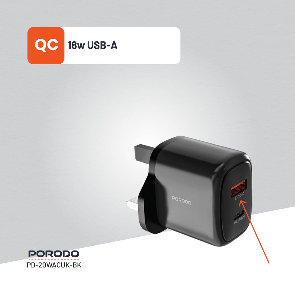 Porodo 20W+QC USB A+C Charger UK 6