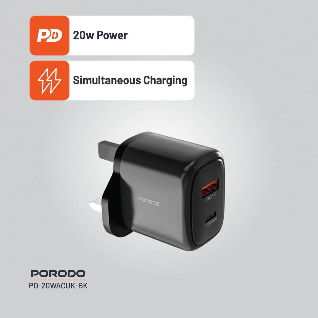 Porodo 20W+QC USB A+C Charger UK 7