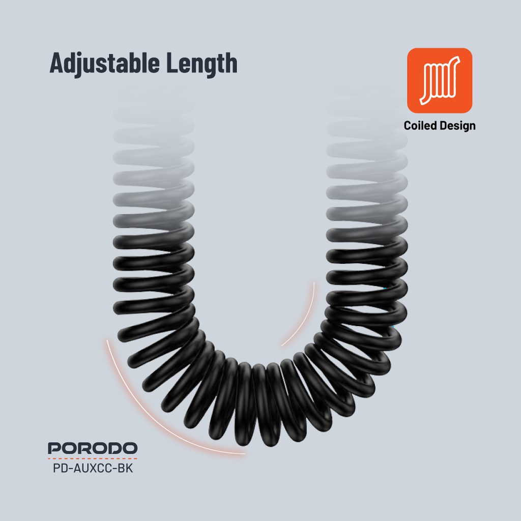 Porodo 3.5mm AUX Coiled Audio Cable 1.2m 3