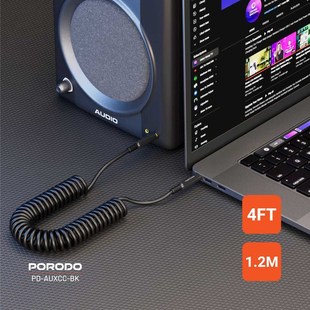 Porodo 3.5mm AUX Coiled Audio Cable 1.2m 4