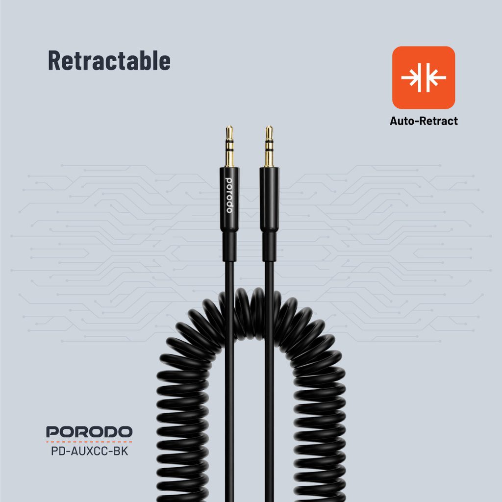 Porodo 3.5mm AUX Coiled Audio Cable 1.2m 5