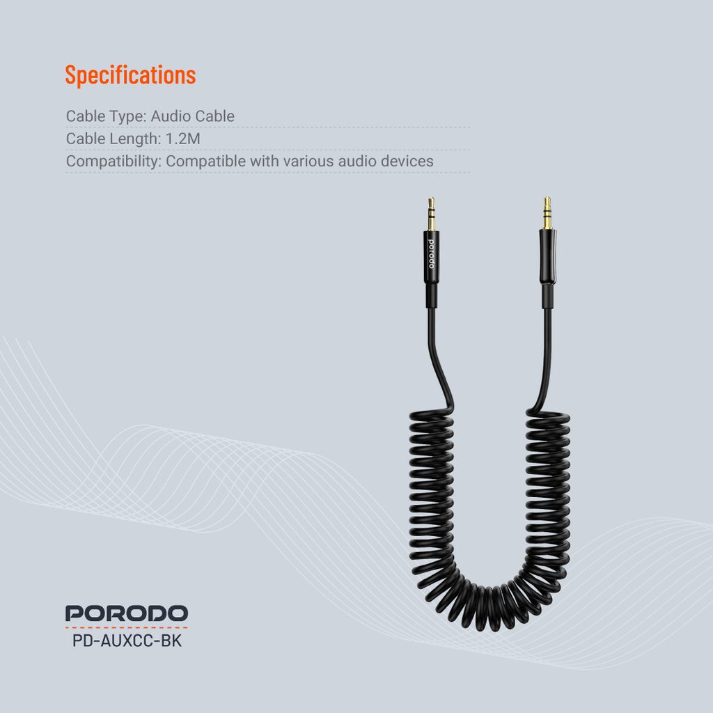 Porodo 3.5mm AUX Coiled Audio Cable 1.2m 6