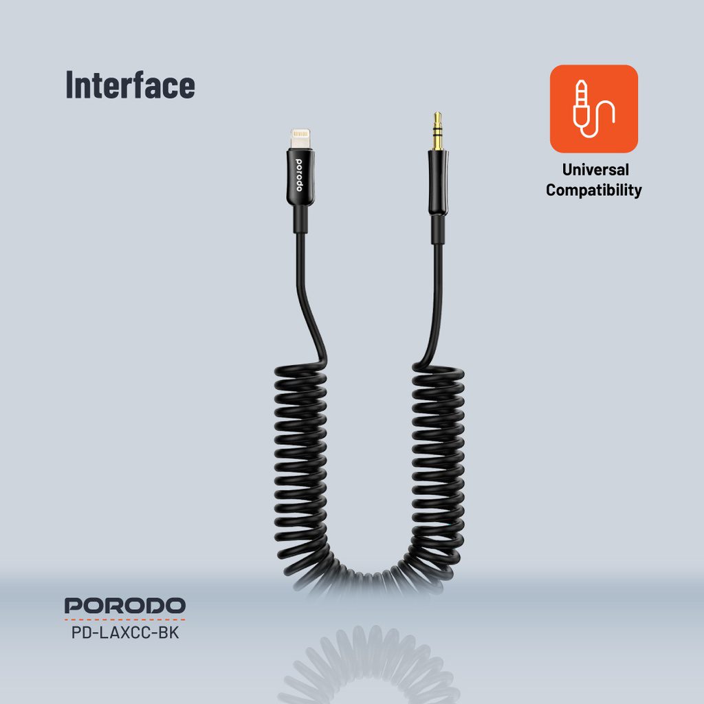 Porodo 3.5MM Lightning AUX Coiled Audio Cable 1.2m 3