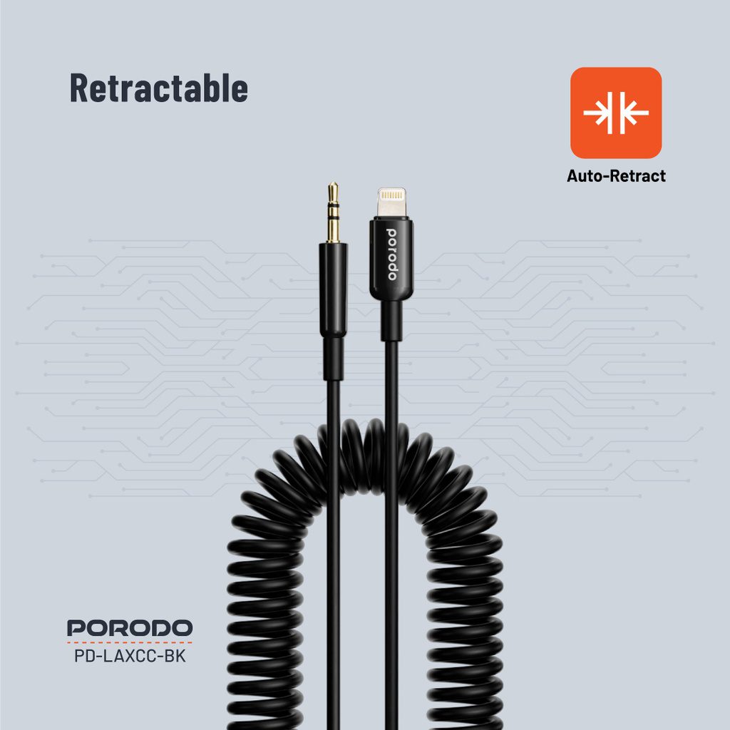 Porodo 3.5MM Lightning AUX Coiled Audio Cable 1.2m 5