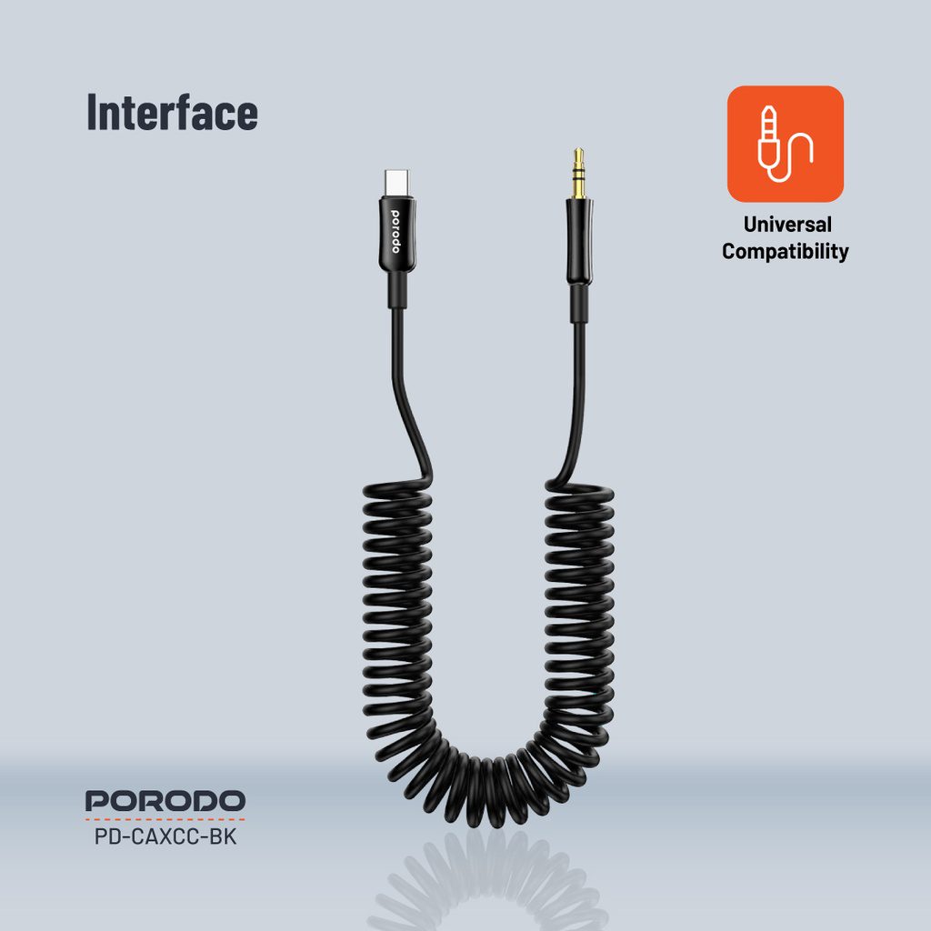 Porodo 3.5mm Type-C AUX Coiled Audio Cable 1.2m 2