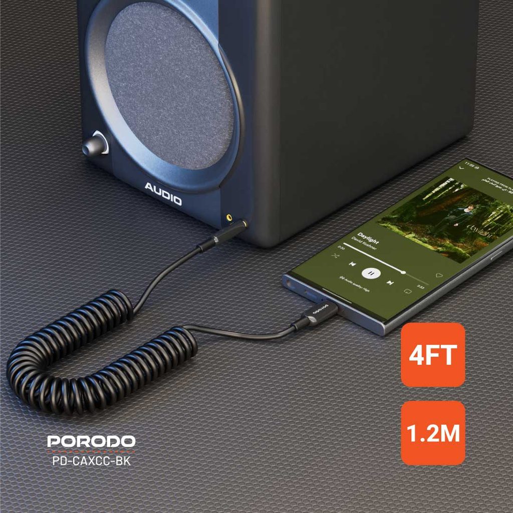 Porodo 3.5mm Type-C AUX Coiled Audio Cable 1.2m 4