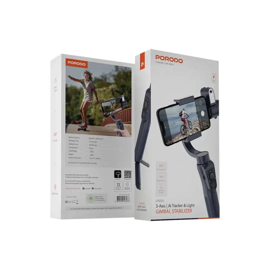 Porodo 3-Axis | Ai Tracker &amp; Light Gimbal stabilizer 2