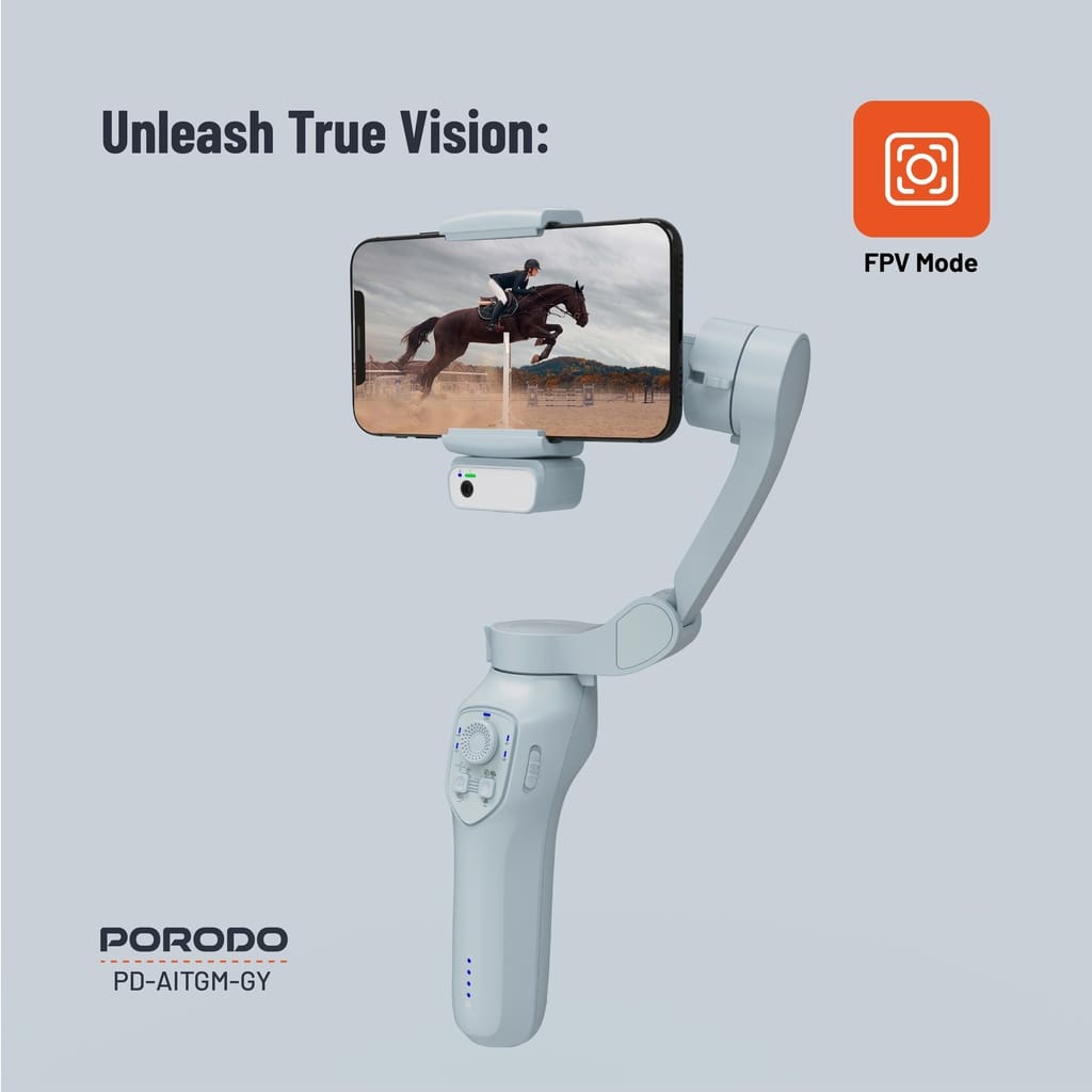Porodo 3-Axis Gimbal Stabilizer Al Tracking &amp; Gestures &amp; IOS/Android APP 3