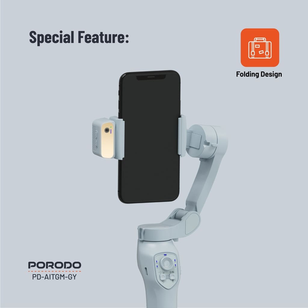 Porodo 3-Axis Gimbal Stabilizer Al Tracking &amp; Gestures &amp; IOS/Android APP 4