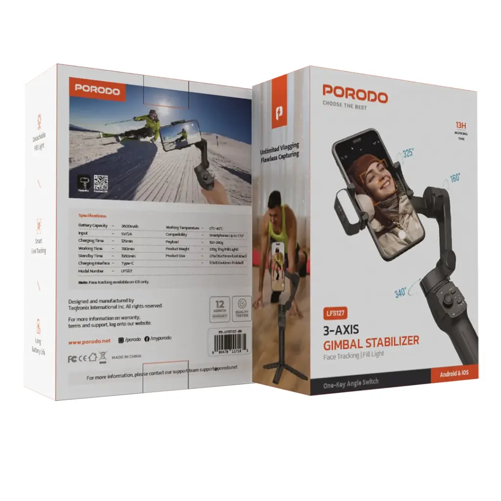 Porodo 3-Axis Gimbal Stabilizer Magnetic Fill Light 2