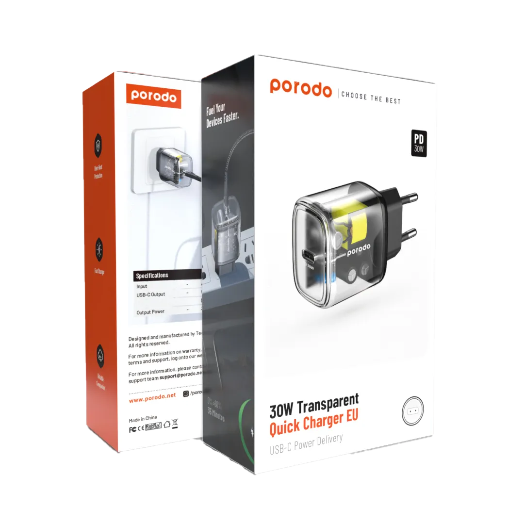 Porodo 30W Transparent Quick Charger USB-C Power Delivery EU 2