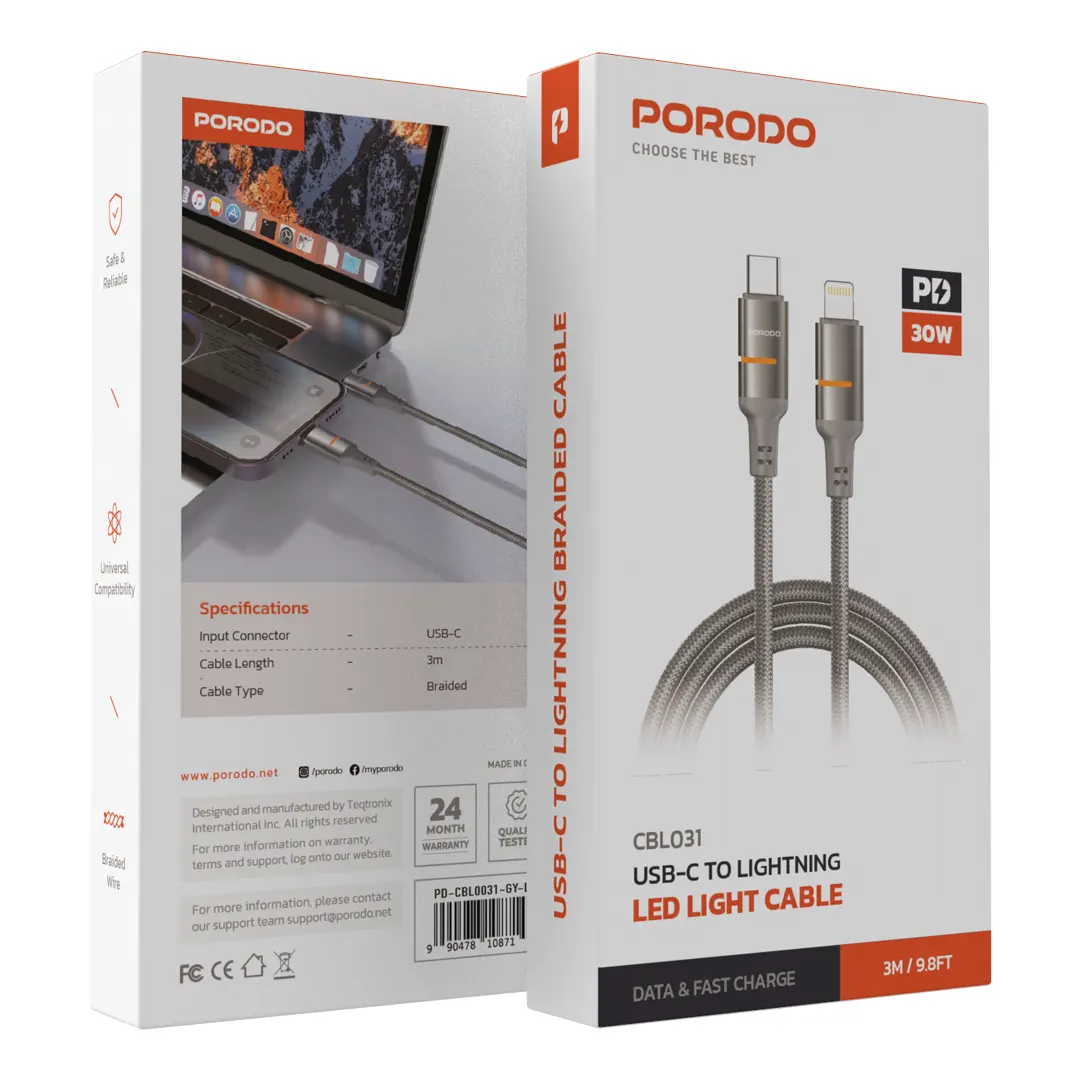 Porodo 30W Type-C to Lightning Braided Cable 2