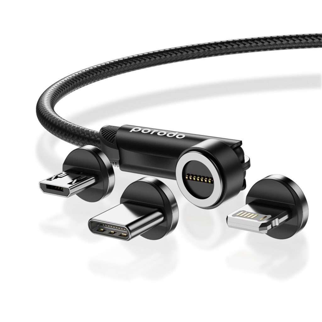Porodo 3in1 Rotating Magnetic Braided Charging Cable 1m 2