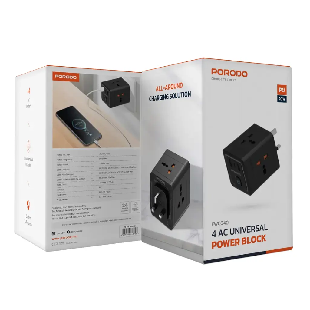 Porodo 4 AC Universal Power Block 6
