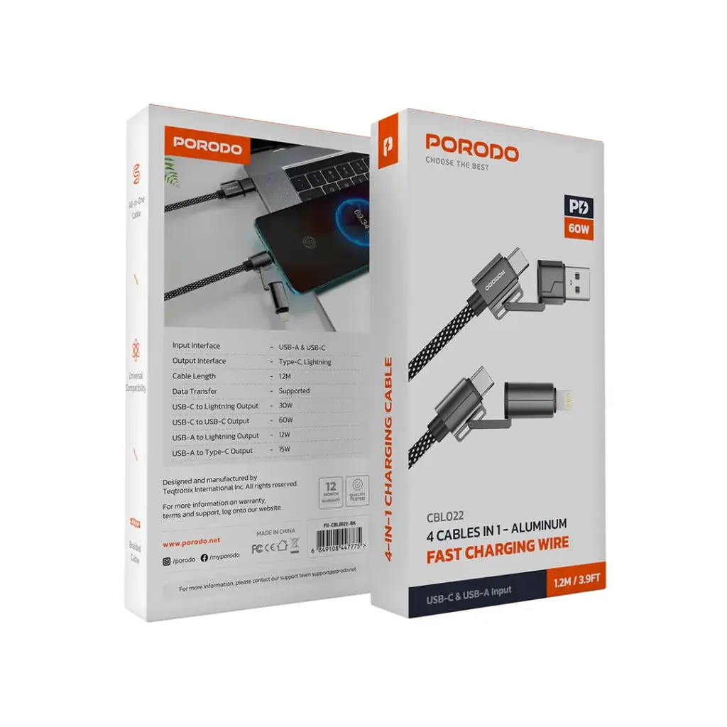 Porodo 4-in-1 Aluminum Fast Charger Cable 2