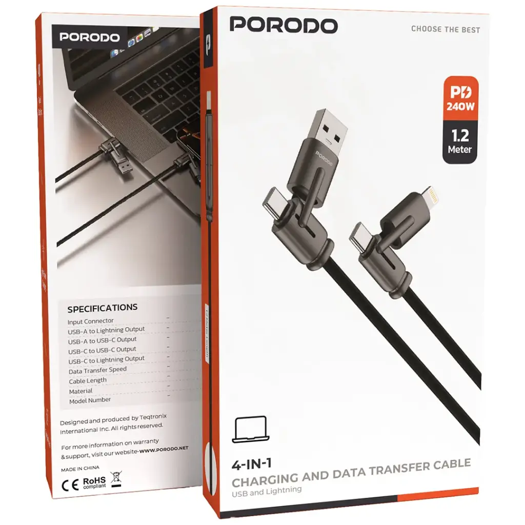 Porodo 4-IN-1 Charging And Data Transfer Cable 3