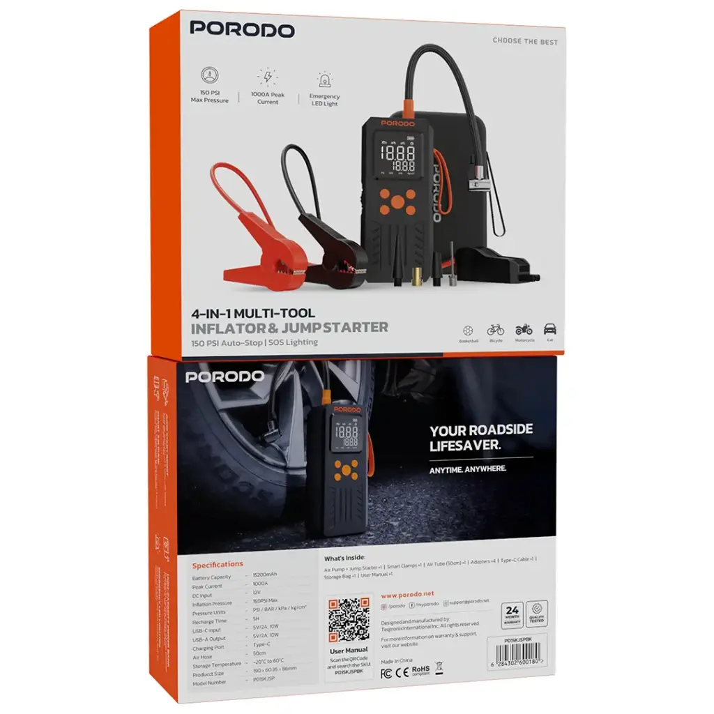 Porodo 4 In 1 Multi-Tool Inflator &amp; Jump Starter 3