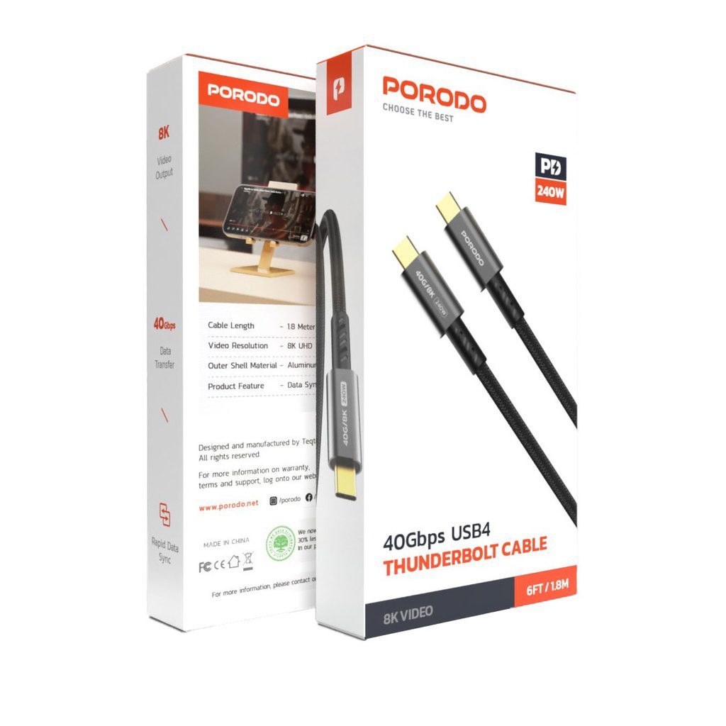 Porodo 40Gbps USB4 Thunderbolt Cable 6Ft/1.8m 2