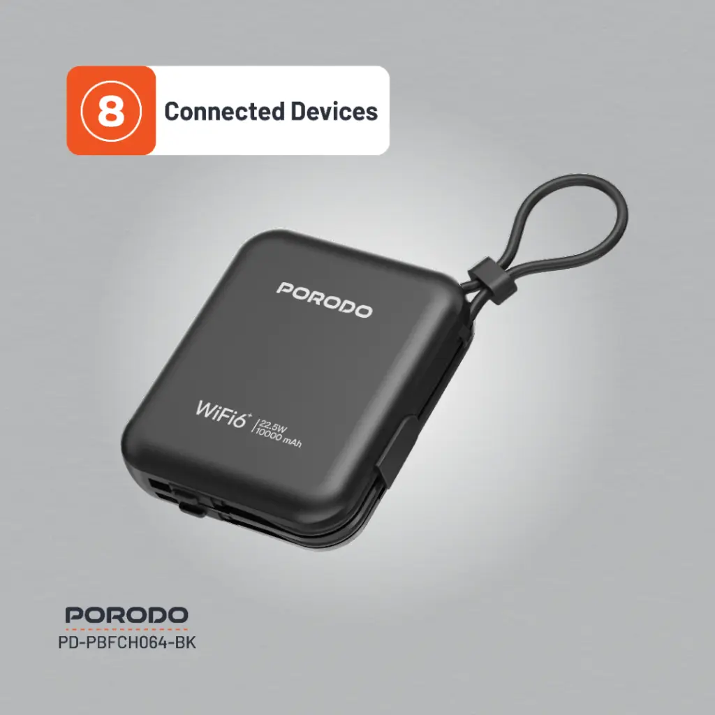 Porodo 4G LTE | WIFI 6 Pocket Router 10000mAh Power Bank 2