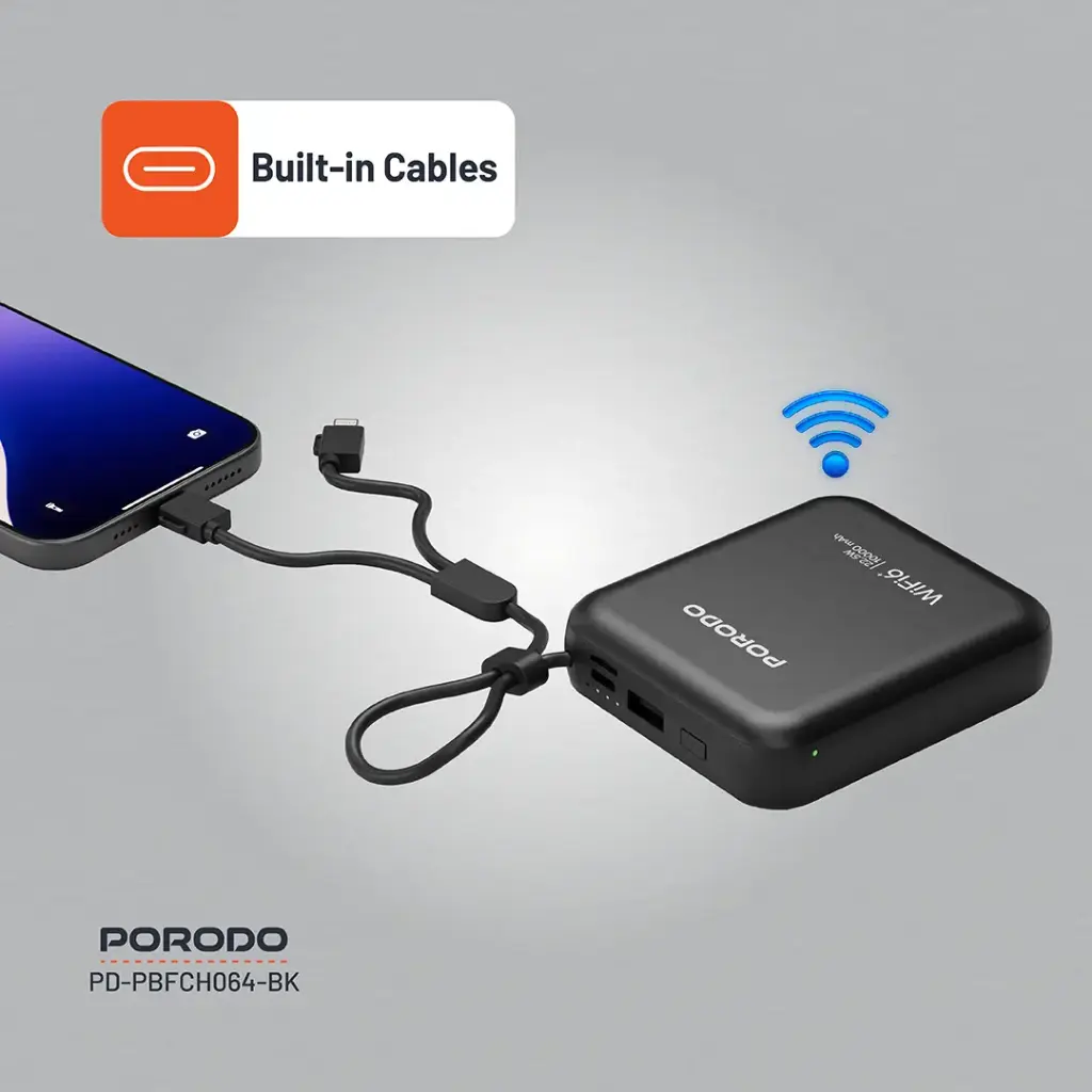 Porodo 4G LTE | WIFI 6 Pocket Router 10000mAh Power Bank 3