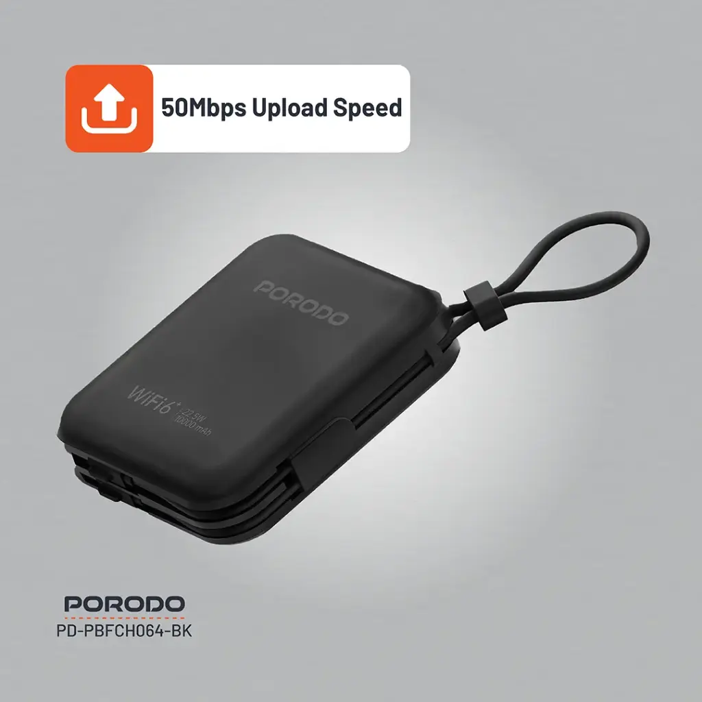 Porodo 4G LTE | WIFI 6 Pocket Router 10000mAh Power Bank 6