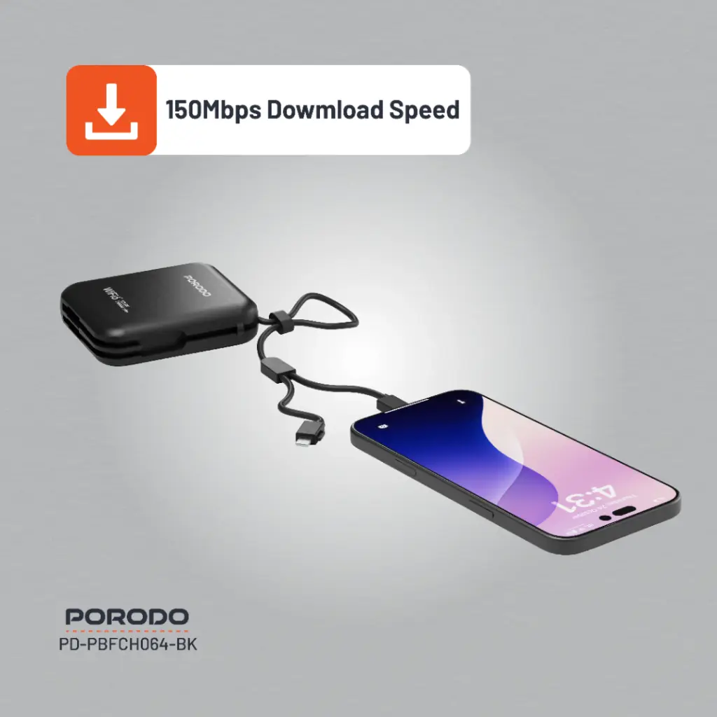 Porodo 4G LTE | WIFI 6 Pocket Router 10000mAh Power Bank 7