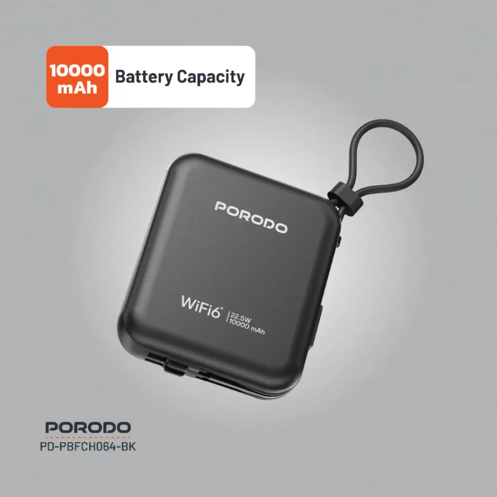 Porodo 4G LTE | WIFI 6 Pocket Router 10000mAh Power Bank 8