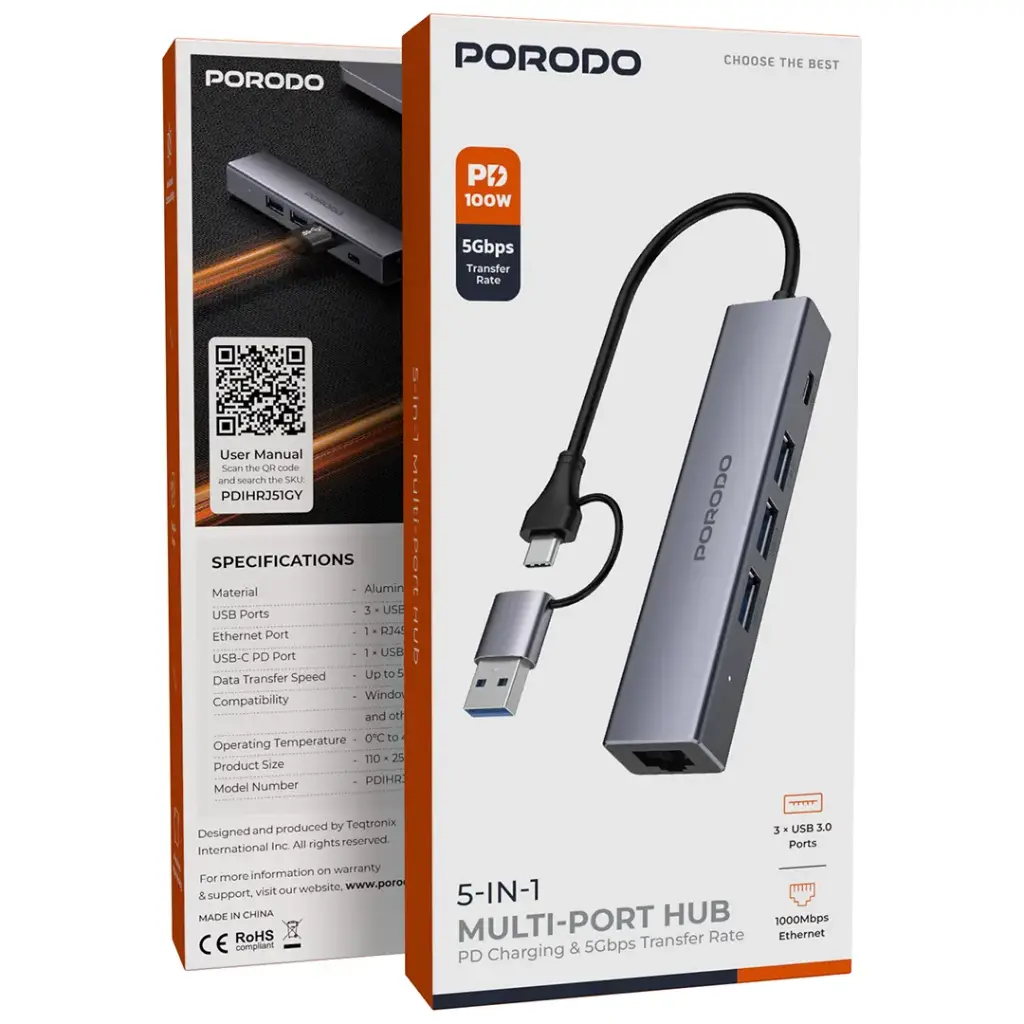 Porodo 5 IN 1 Multi Port Hub 2