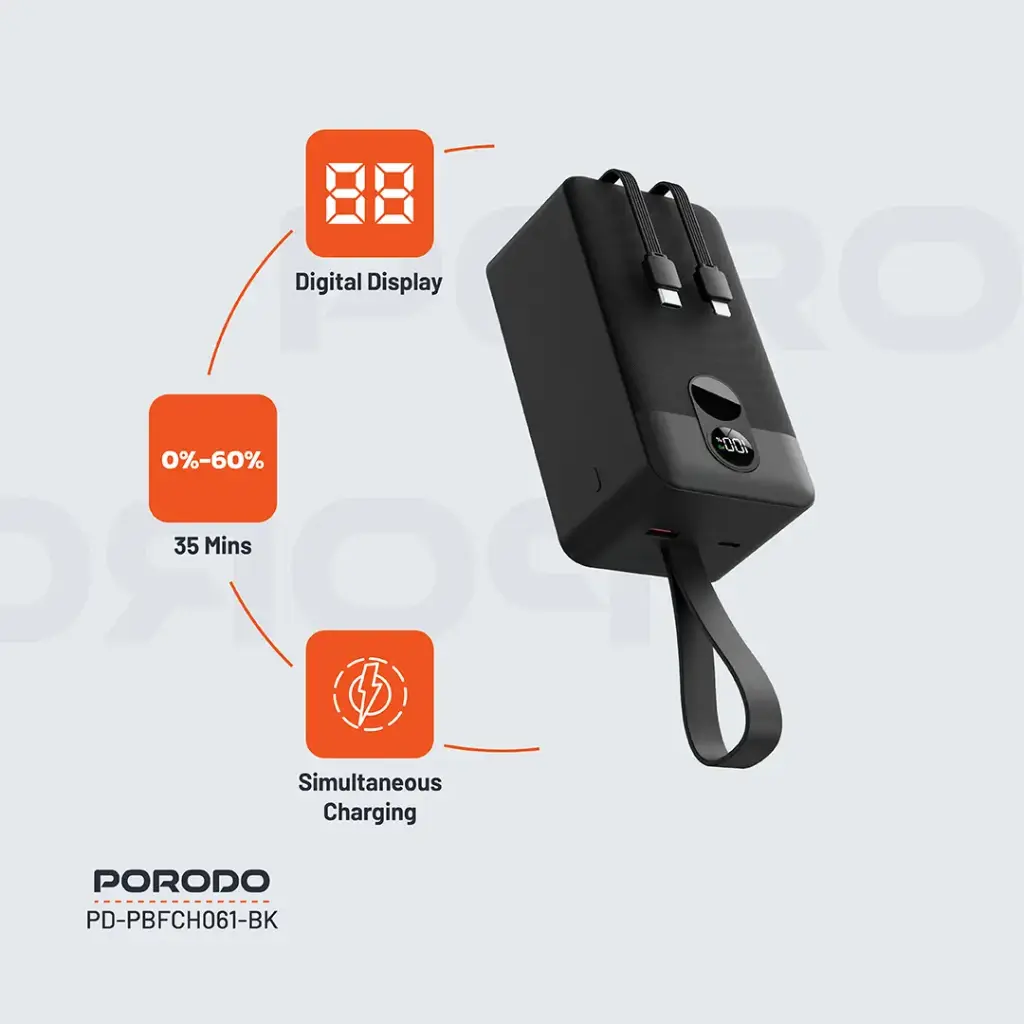 Porodo 50000mAh Power Bank Integrated Cables 5