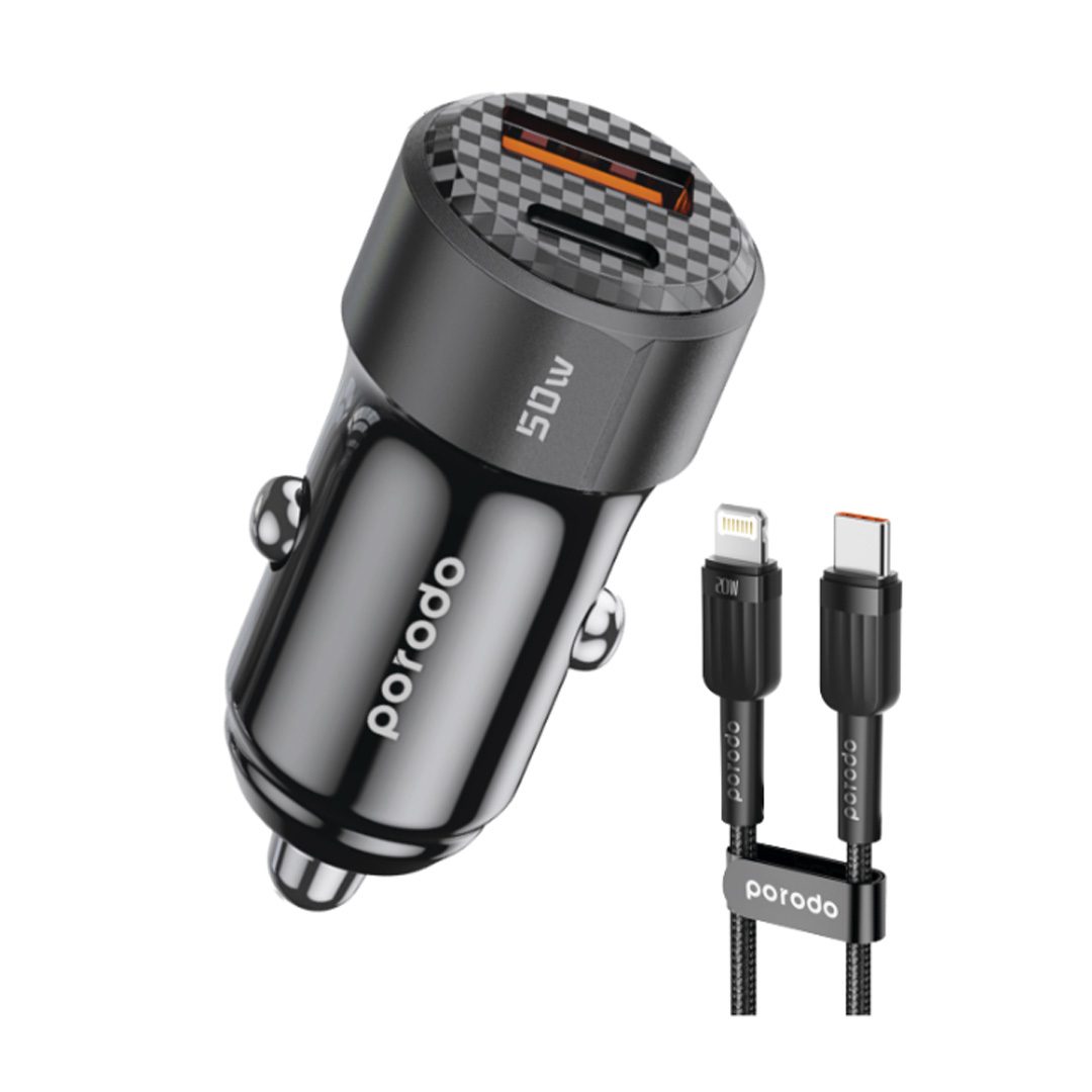 Porodo 50W Dual Port Car Charger Braided Cable Included Type-C to Type-C 2