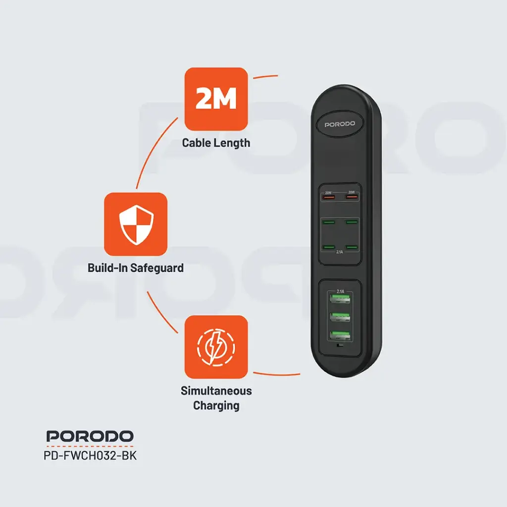 Porodo 50W Multi-Port USB Charging HUB 5