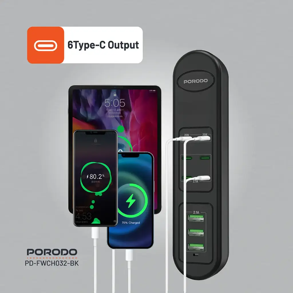 Porodo 50W Multi-Port USB Charging HUB 6