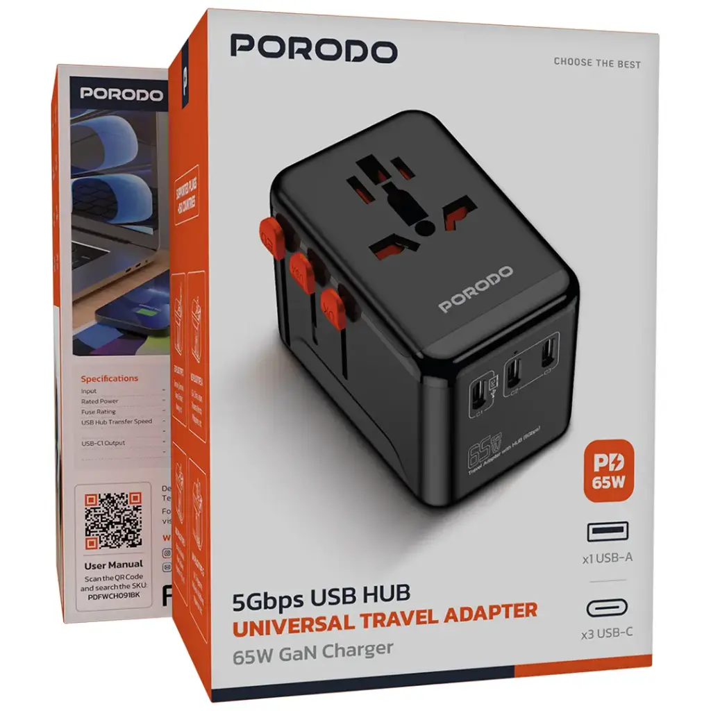 Porodo 5Gbps USB HUB Universal Travel Adapter 4