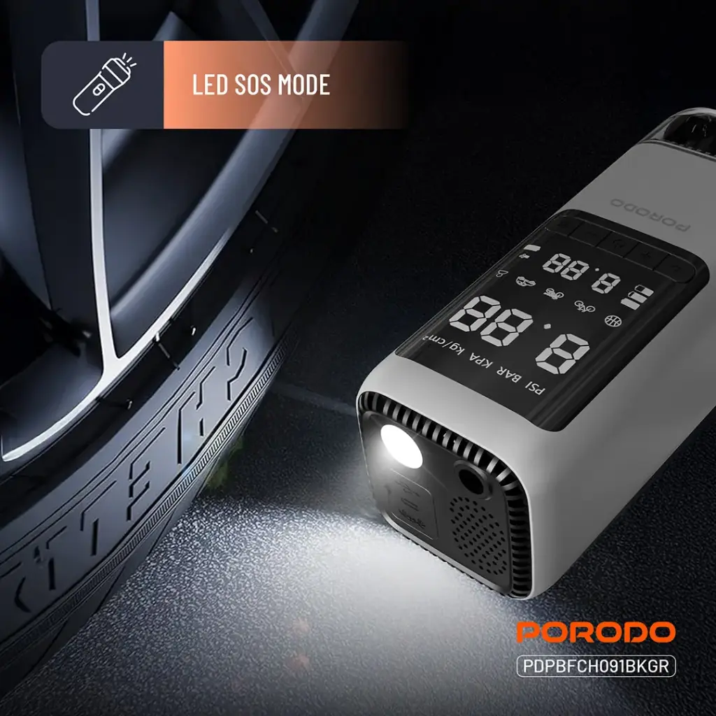 Porodo 6-IN-1 Multi Function Power Tool, Jump Starter | Air Compressor | Power Bank 6