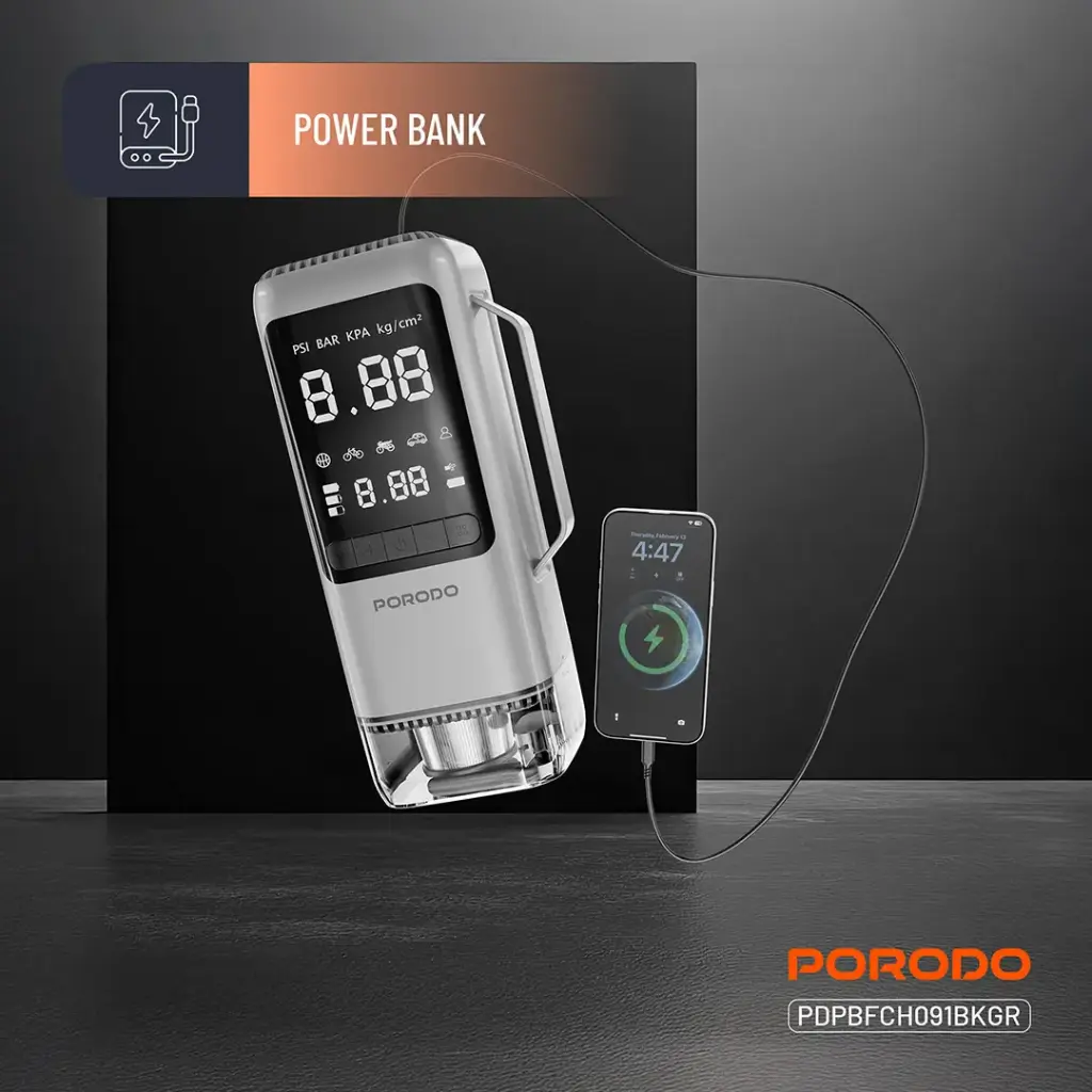 Porodo 6-IN-1 Multi Function Power Tool, Jump Starter | Air Compressor | Power Bank 7