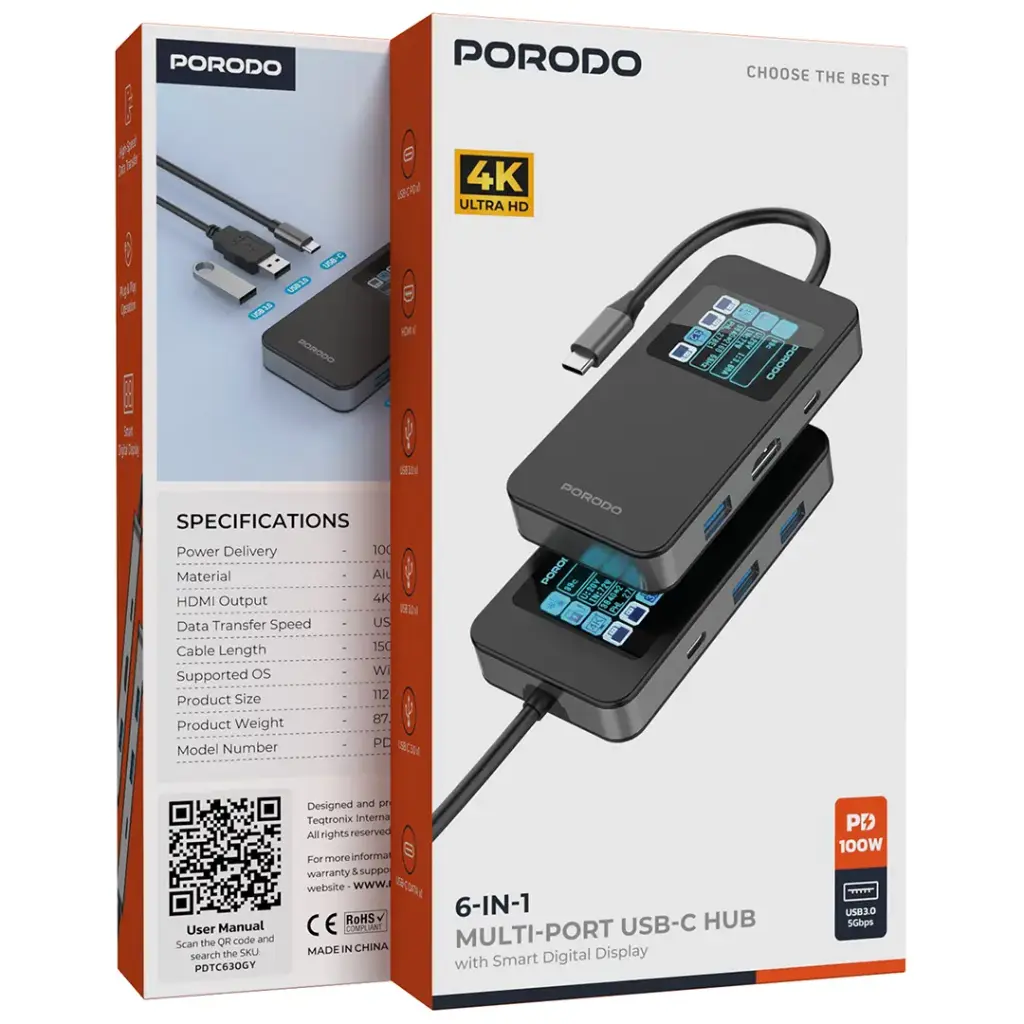 Porodo 6 IN 1 Multi-Port USB-C Hub 4