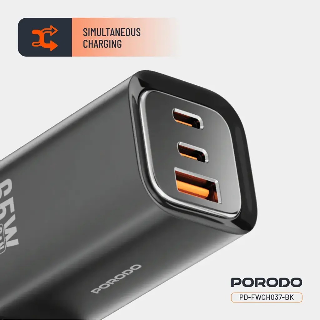 Porodo 65W Triple Output Quick Wall Charger 3