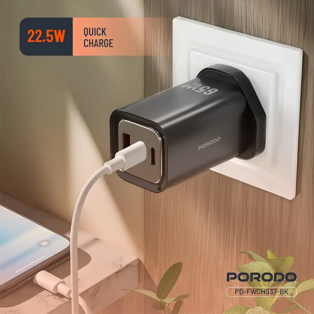 Porodo 65W Triple Output Quick Wall Charger 7