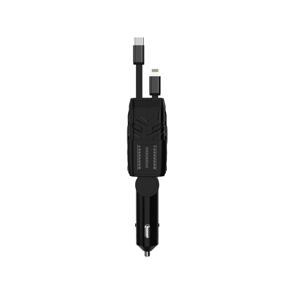 Porodo 66W Car Charger Lightning &amp; Type -C Wires 3