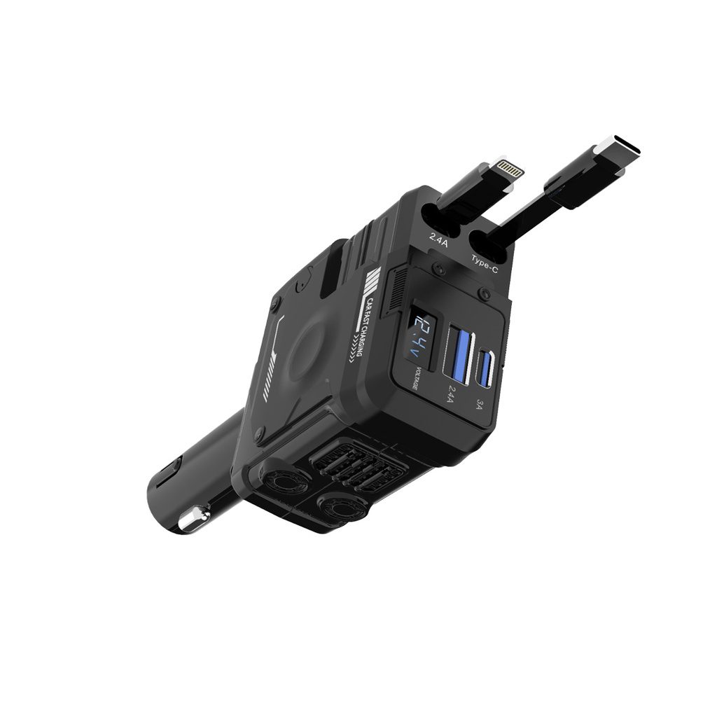 Porodo 66W Car Charger Lightning &amp; Type -C Wires 4