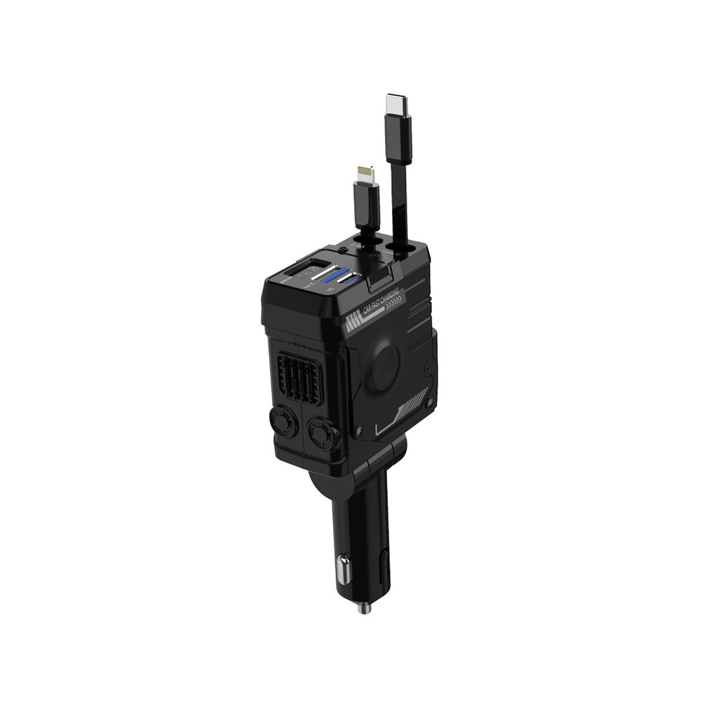 Porodo 66W Car Charger Lightning &amp; Type -C Wires 5