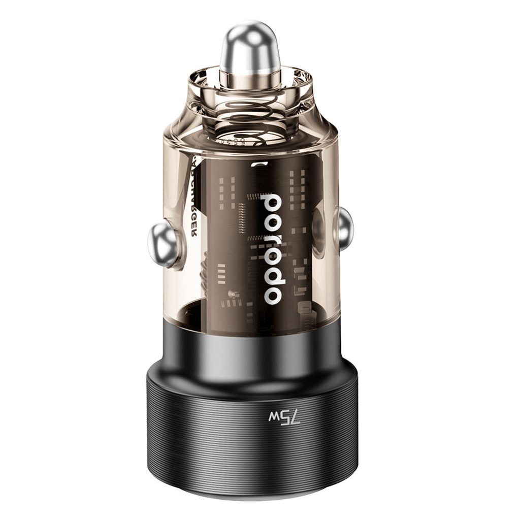 Porodo 75W Dual Port Transparent Aluminum Car Charger 2