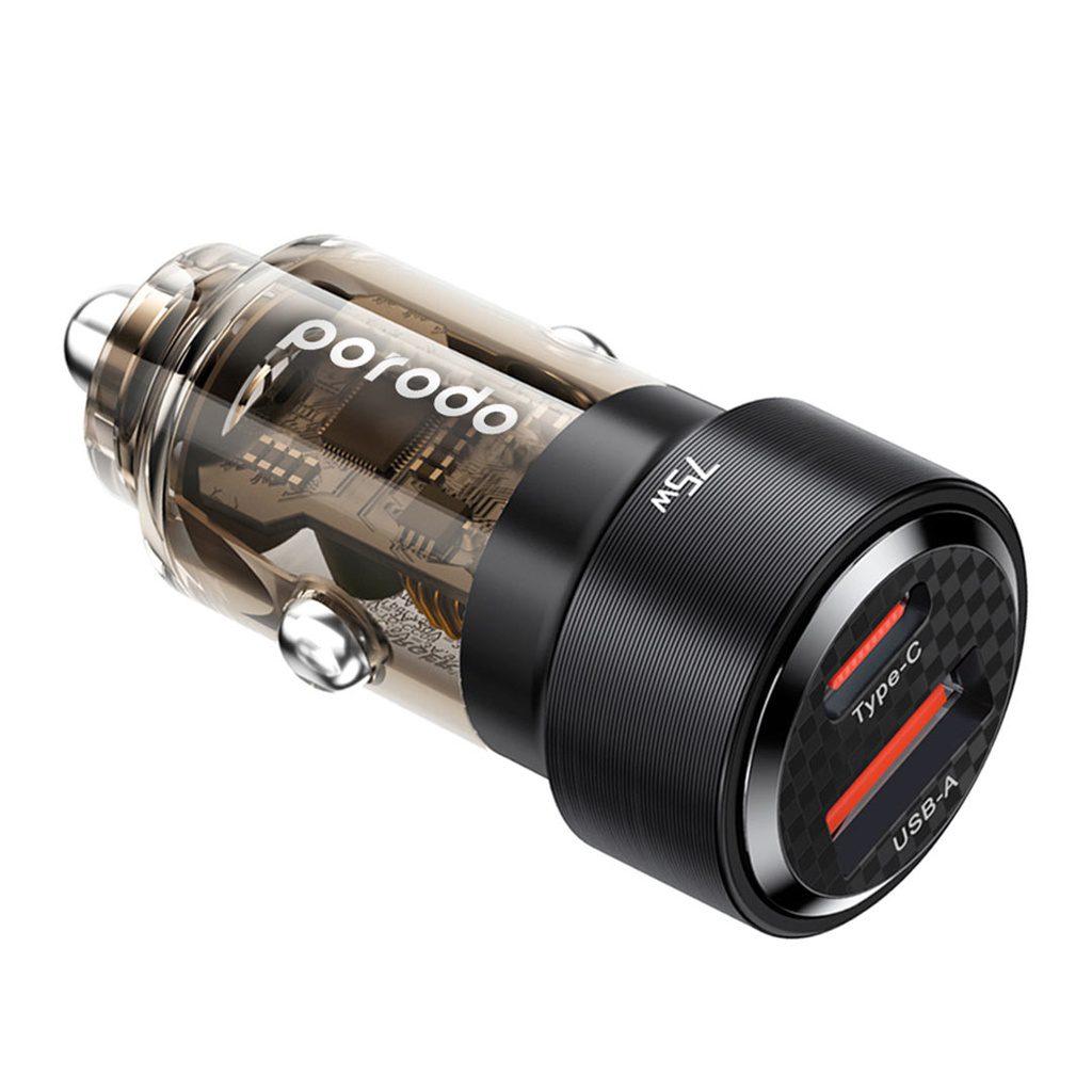 Porodo 75W Dual Port Transparent Aluminum Car Charger 3