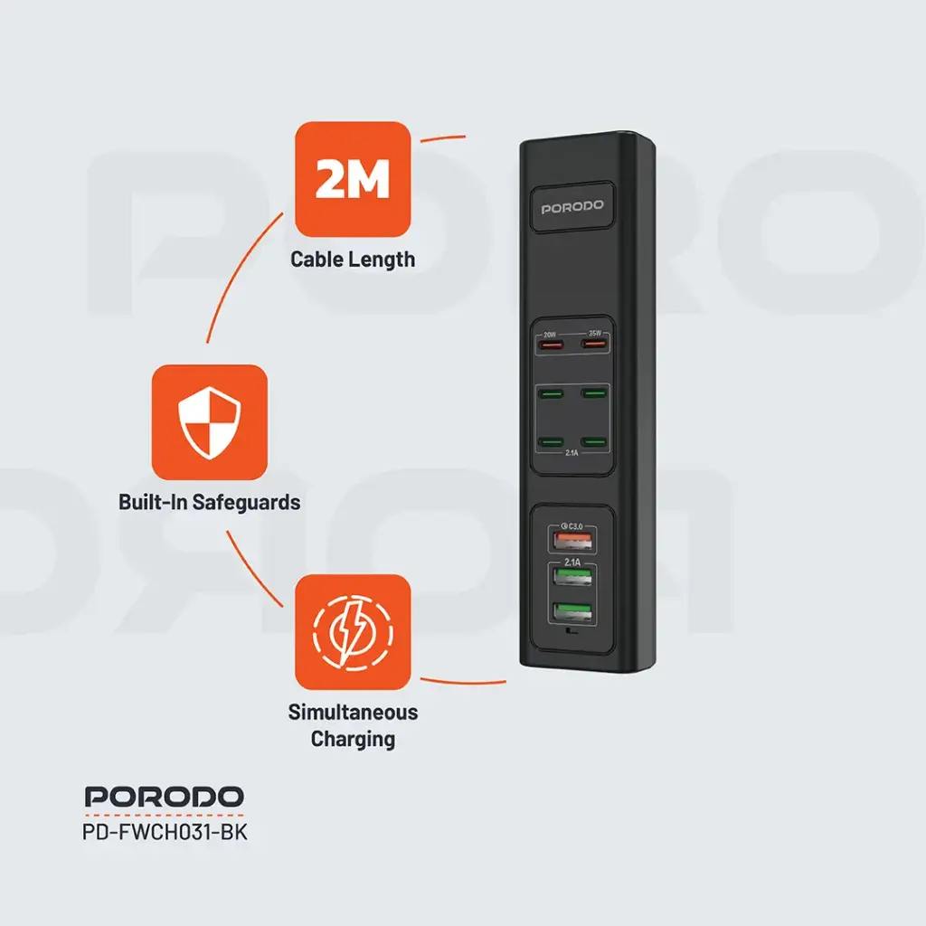 Porodo 85W Multi-Port USB Charging HUB 5