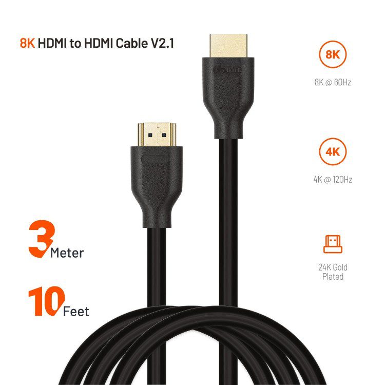 Porodo 8K HDMI to HDMI Cable V2.1 and (3m/10ft) 2