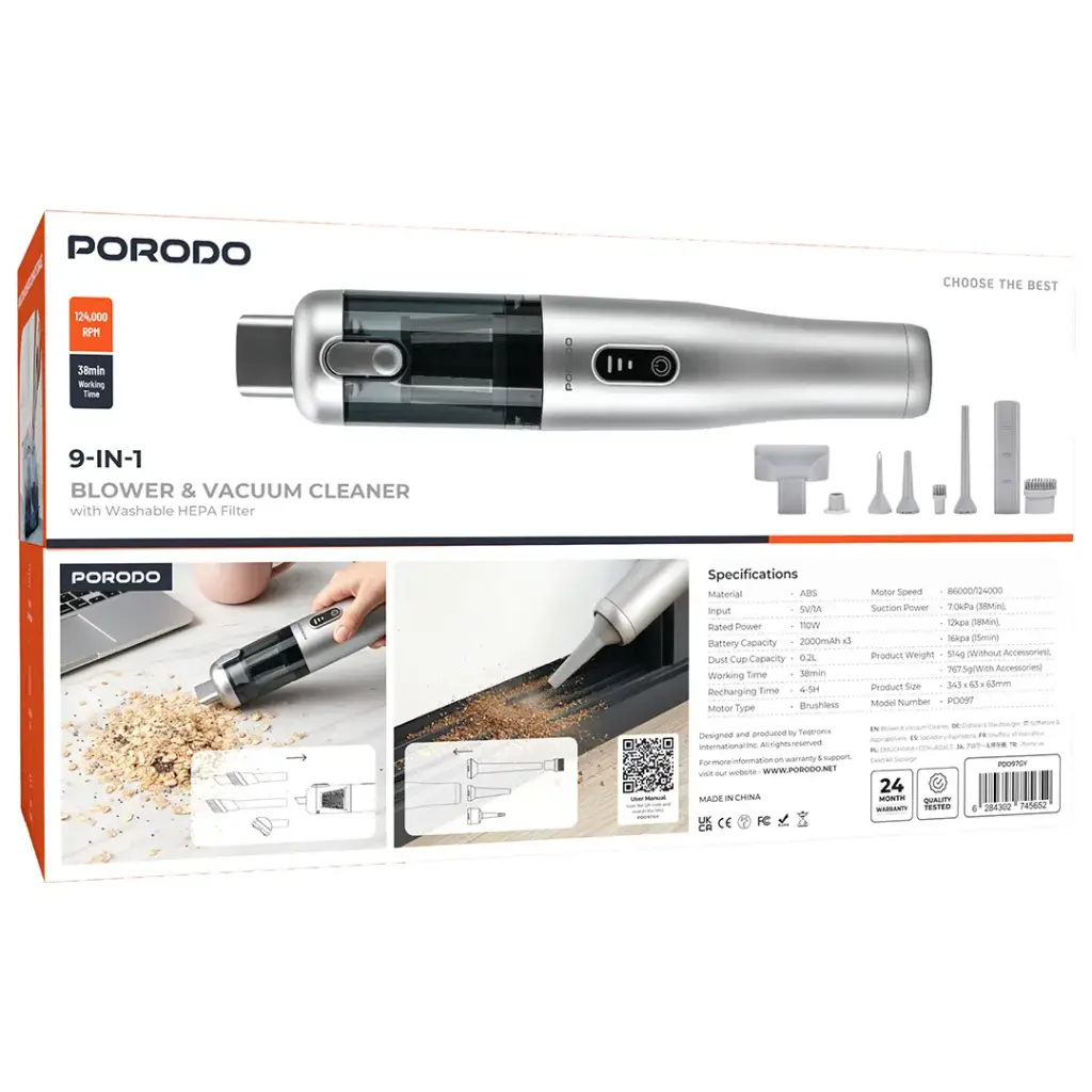 Porodo 9-In-1 Blower & Vacuum Cleaner 2